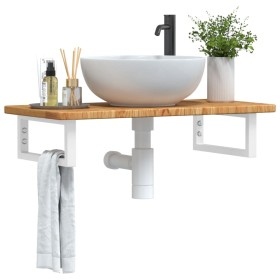 Estante de lavabo de pared de acero y madera maciza de roble de , Tocadores de baño - Ref: Foro24-3302336, Precio: 79,59 €, D...