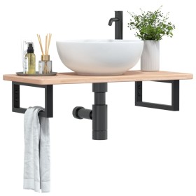 Wandwaschtischregal aus Stahl und massiver Eiche von , Badezimmerwaschtische - Ref: Foro24-3302329, Preis: 72,99 €, Rabatt: %