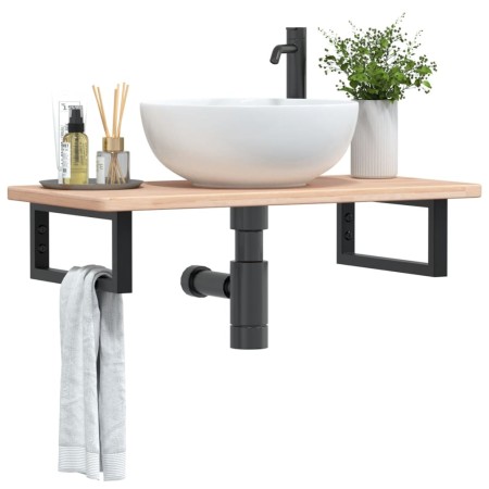 Wall-mounted steel and solid oak wood sink shelf by , bathroom vanities - Ref: Foro24-3302329, Price: 76,68 €, Discount: %