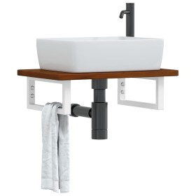 Estante de lavabo de pared de acero y madera maciza de roble de , Tocadores de baño - Ref: Foro24-3302348, Precio: 66,33 €, D...