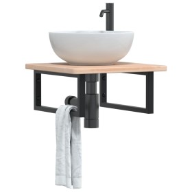 Estante de lavabo de pared de acero y madera maciza de roble de , Tocadores de baño - Ref: Foro24-3302381, Precio: 72,66 €, D...