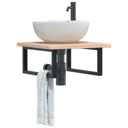 Estante de lavabo de pared de acero y madera maciza de roble de , Tocadores de baño - Ref: Foro24-3302381, Precio: 66,99 €, D...