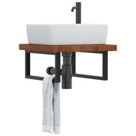 Wall-mounted steel and solid oak wood sink shelf by , bathroom vanities - Ref: Foro24-3302413, Price: 96,73 €, Discount: %