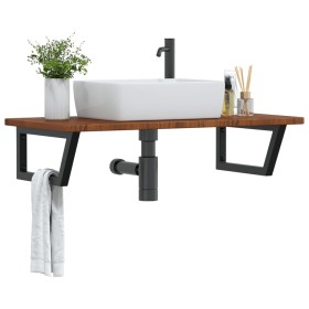 Estante de lavabo de pared de acero y madera maciza de roble de , Tocadores de baño - Ref: Foro24-3302407, Precio: 102,35 €, ...