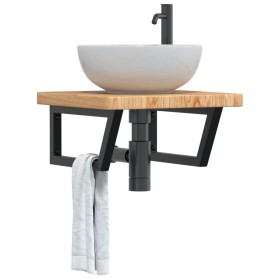 Wall-mounted steel and solid oak wood sink shelf by , bathroom vanities - Ref: Foro24-3302411, Price: 81,99 €, Discount: %