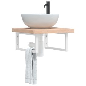 Wall-mounted steel and solid oak wood sink shelf by , bathroom vanities - Ref: Foro24-3302388, Price: 82,99 €, Discount: %