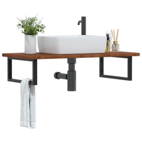 Wandwaschtischregal aus Stahl und massiver Eiche von , Badezimmerwaschtische - Ref: Foro24-3302405, Preis: 105,28 €, Rabatt: %