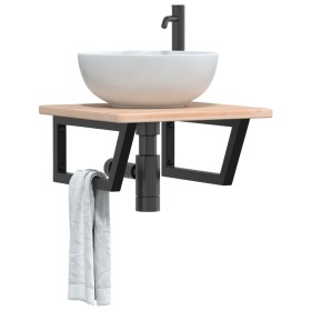 Estante de lavabo de pared de acero y madera maciza de roble de , Tocadores de baño - Ref: Foro24-3302383, Precio: 71,56 €, D...