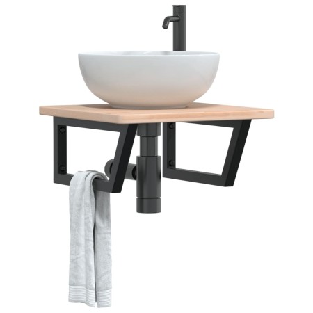 Wandwaschtischregal aus Stahl und massiver Eiche von , Badezimmerwaschtische - Ref: Foro24-3302383, Preis: 66,99 €, Rabatt: %