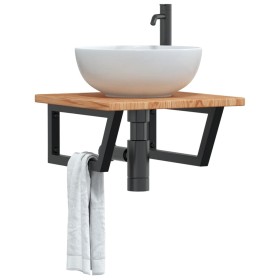 Estante de lavabo de pared de acero y madera maciza de roble de , Tocadores de baño - Ref: Foro24-3302395, Precio: 65,13 €, D...