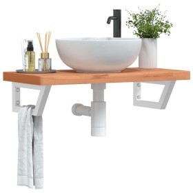 Wandwaschtischregal aus Stahl und massiver Buche von , Badezimmerwaschtische - Ref: Foro24-3302374, Preis: 110,04 €, Rabatt: %