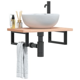 Wall-mounted sink shelf made of steel and solid beech wood by , bathroom vanities - Ref: Foro24-3302357, Price: 69,99 €, Disc...