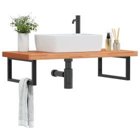 Estante de lavabo de pared de acero y madera maciza de haya de , Tocadores de baño - Ref: Foro24-3302445, Precio: 151,35 €, D...