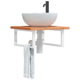 Estante de lavabo de pared de acero y madera maciza de haya de , Tocadores de baño - Ref: Foro24-3302424, Precio: 64,29 €, De...