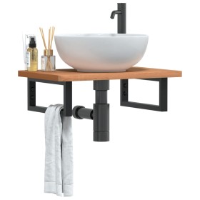 Wandwaschtischregal aus Stahl und massiver Buche von , Badezimmerwaschtische - Ref: Foro24-3302369, Preis: 66,99 €, Rabatt: %