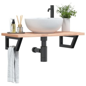 Wandwaschtischregal aus Stahl und massiver Buche von , Badezimmerwaschtische - Ref: Foro24-3302355, Preis: 80,24 €, Rabatt: %