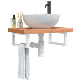 Wall-mounted sink shelf made of steel and solid beech wood by , bathroom vanities - Ref: Foro24-3302376, Price: 89,79 €, Disc...