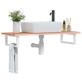 Wall-mounted steel and solid oak wood sink shelf by , bathroom vanities - Ref: Foro24-3302568, Price: 84,39 €, Discount: %