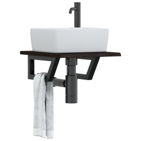 Estante de lavabo de pared de acero y madera maciza de roble de , Tocadores de baño - Ref: Foro24-3302575, Precio: 53,99 €, D...