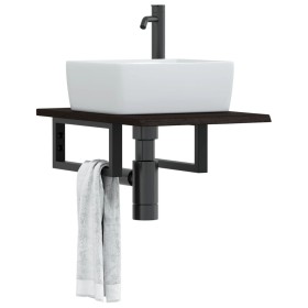 Estante de lavabo de pared de acero y madera maciza de roble de , Tocadores de baño - Ref: Foro24-3302577, Precio: 50,99 €, D...