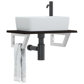 Wall-mounted steel and solid oak wood sink shelf by , bathroom vanities - Ref: Foro24-3302582, Price: 71,22 €, Discount: %