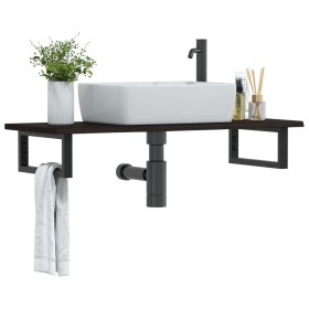 Wall-mounted steel and solid oak wood sink shelf by , bathroom vanities - Ref: Foro24-3302589, Price: 68,22 €, Discount: %