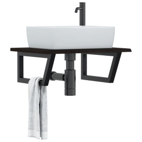 Wall-mounted steel and solid oak wood sink shelf by , bathroom vanities - Ref: Foro24-3302619, Price: 84,54 €, Discount: %