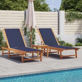 2 solid acacia wood and blue textilene sun loungers by , Loungers - Ref: Foro24-3279250, Price: 319,13 €, Discount: %