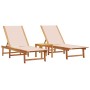 Tumbonas 2 uds con mesa madera maciza acacia y textileno crema de , Tumbonas - Ref: Foro24-3279252, Precio: 351,19 €, Descuen...