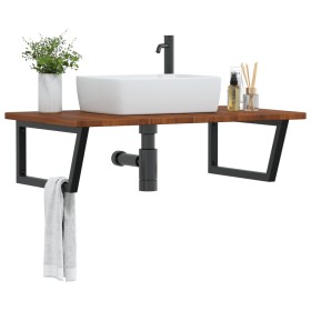 Wall-mounted steel and solid oak wood sink shelf by , bathroom vanities - Ref: Foro24-3302491, Price: 132,07 €, Discount: %