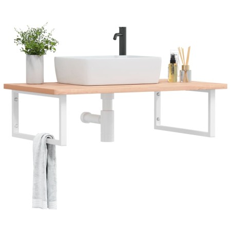 Estante de lavabo de pared de acero y madera maciza de haya de , Tocadores de baño - Ref: Foro24-3302516, Precio: 95,99 €, De...