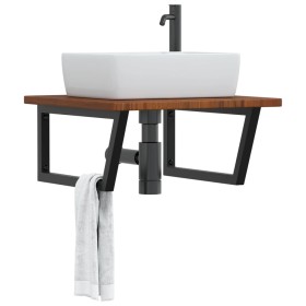 Wall-mounted steel and solid oak wood sink shelf by , bathroom vanities - Ref: Foro24-3302487, Price: 90,31 €, Discount: %