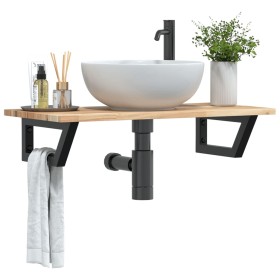 Wall-mounted sink shelf made of steel and solid acacia wood by , bathroom vanities - Ref: Foro24-3302667, Price: 65,49 €, Dis...