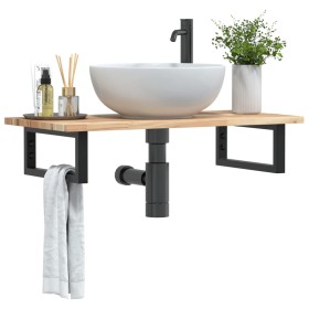 Wall-mounted sink shelf made of steel and solid acacia wood by , bathroom vanities - Ref: Foro24-3302673, Price: 66,99 €, Dis...