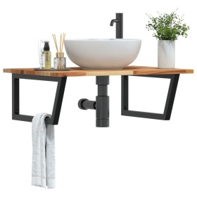 Wall-mounted sink shelf made of steel and solid acacia wood by , bathroom vanities - Ref: Foro24-3302923, Price: 85,73 €, Dis...