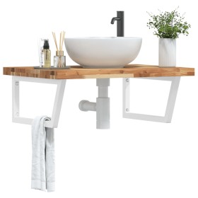 Wall-mounted sink shelf made of steel and solid acacia wood by , bathroom vanities - Ref: Foro24-3302942, Price: 140,51 €, Di...