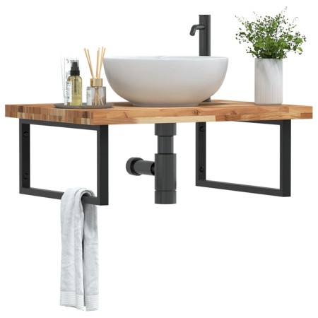 Wall-mounted sink shelf made of steel and solid acacia wood by , bathroom vanities - Ref: Foro24-3302937, Price: 126,97 €, Di...