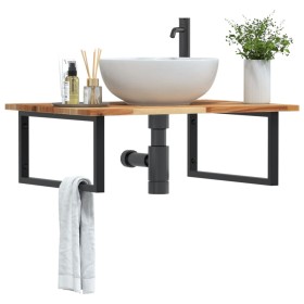 Wall-mounted sink shelf made of steel and solid acacia wood by , bathroom vanities - Ref: Foro24-3302921, Price: 84,99 €, Dis...