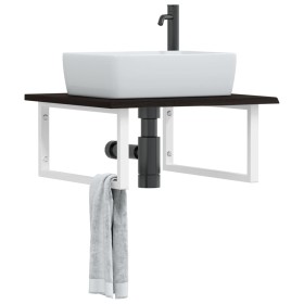 Wall-mounted steel and solid oak wood sink shelf by , bathroom vanities - Ref: Foro24-3302652, Price: 70,99 €, Discount: %