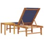 Sun lounger with solid acacia wood table and blue textilene by , Loungers - Ref: Foro24-4008418, Price: 193,99 €, Discount: %