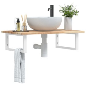 Estante de lavabo de pared acero y madera maciza de acacia de , Tocadores de baño - Ref: Foro24-3302776, Precio: 61,99 €, Des...