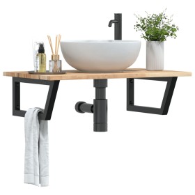 Wall-mounted sink shelf made of steel and solid acacia wood by , bathroom vanities - Ref: Foro24-3302783, Price: 71,99 €, Dis...