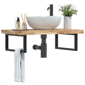 Wall-mounted sink shelf made of steel and solid acacia wood by , bathroom vanities - Ref: Foro24-3302805, Price: 110,07 €, Di...