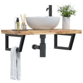 Wall-mounted sink shelf made of steel and solid acacia wood by , bathroom vanities - Ref: Foro24-3302811, Price: 120,76 €, Di...