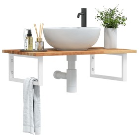 Wall-mounted sink shelf made of steel and solid acacia wood by , bathroom vanities - Ref: Foro24-3302824, Price: 65,67 €, Dis...