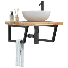 Wall-mounted sink shelf made of steel and solid acacia wood by , bathroom vanities - Ref: Foro24-3302879, Price: 97,65 €, Dis...