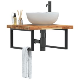 Wall-mounted sink shelf made of steel and solid acacia wood by , bathroom vanities - Ref: Foro24-3302885, Price: 96,55 €, Dis...