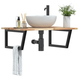 Wall-mounted sink shelf made of steel and solid acacia wood by , bathroom vanities - Ref: Foro24-3302891, Price: 84,23 €, Dis...