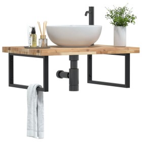 Wall-mounted sink shelf made of steel and solid acacia wood by , bathroom vanities - Ref: Foro24-3302909, Price: 145,65 €, Di...