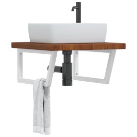 Wall-mounted steel and solid oak wood sink shelf by , bathroom vanities - Ref: Foro24-3302498, Price: 113,15 €, Discount: %